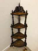 A Four Tier Victorian Mahogany what-not with marquetry inlay.