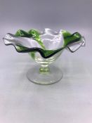 Stuart Art Nouveau Tazza Clear Crystal trailed with green glass c.1905