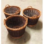 Three Dark Brown And Medium Brown Round Log Baskets With Handles (approx. 50cm)