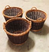 Three Dark Brown And Medium Brown Round Log Baskets With Handles (approx. 50cm)