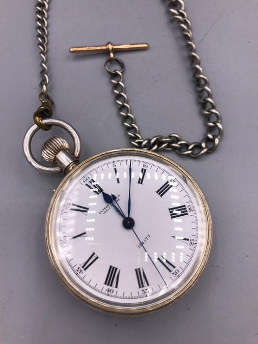 A Rare solid silver Ulysse Nardin pocket watch. White enamel dial with Roman numerals, numbered - Image 4 of 8