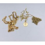 Three 9ct yellow gold chains One AF and one with a St Christopher (18.2g)