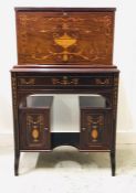A Writing desk with removable box lid, inlay and original books and drawers .