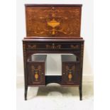 A Writing desk with removable box lid, inlay and original books and drawers .