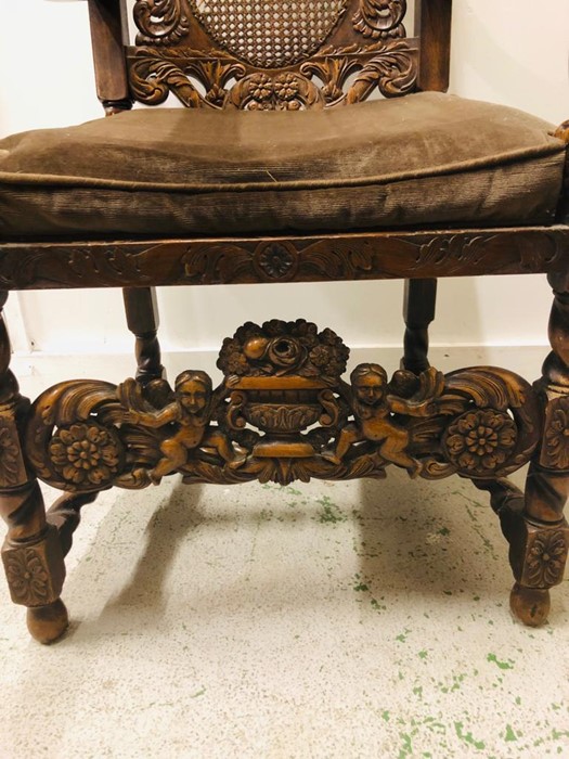 A Large carved oak chair with lattice seat and back. - Image 4 of 6