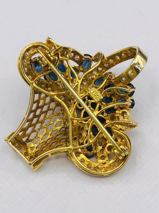 18ct yellow gold sapphire and diamond basket brooch. - Bild 2 aus 3