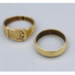 Two 9ct yellow gold rings (9.9g)