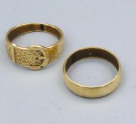 Two 9ct yellow gold rings (9.9g)