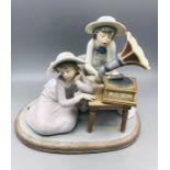Lladro figure of two girls listening to a gramophone