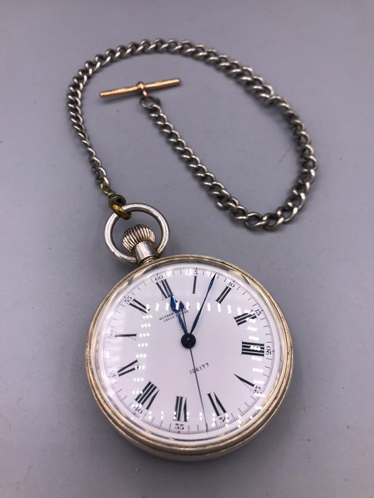 A Rare solid silver Ulysse Nardin pocket watch. White enamel dial with Roman numerals, numbered