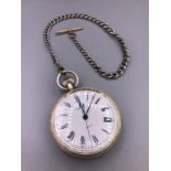 A Rare solid silver Ulysse Nardin pocket watch. White enamel dial with Roman numerals, numbered