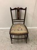 A Hall chair with inlay and embroidered seat