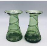 Pair of Stuart Art Nouveau Dark Green spiral trailed vases c.1905 11cm H