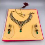 An Asian Jewellery set of semi precious stones, earrings and necklace.