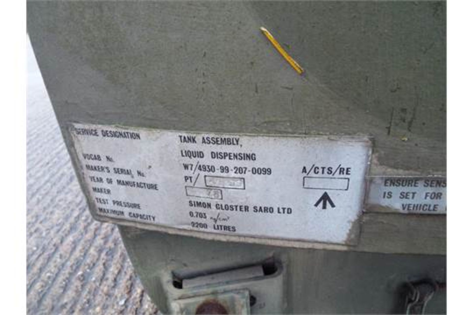 Gloster Saro 2,200Ltr Aluminium Fuel/Fluid Distribution Tank - Image 6 of 7