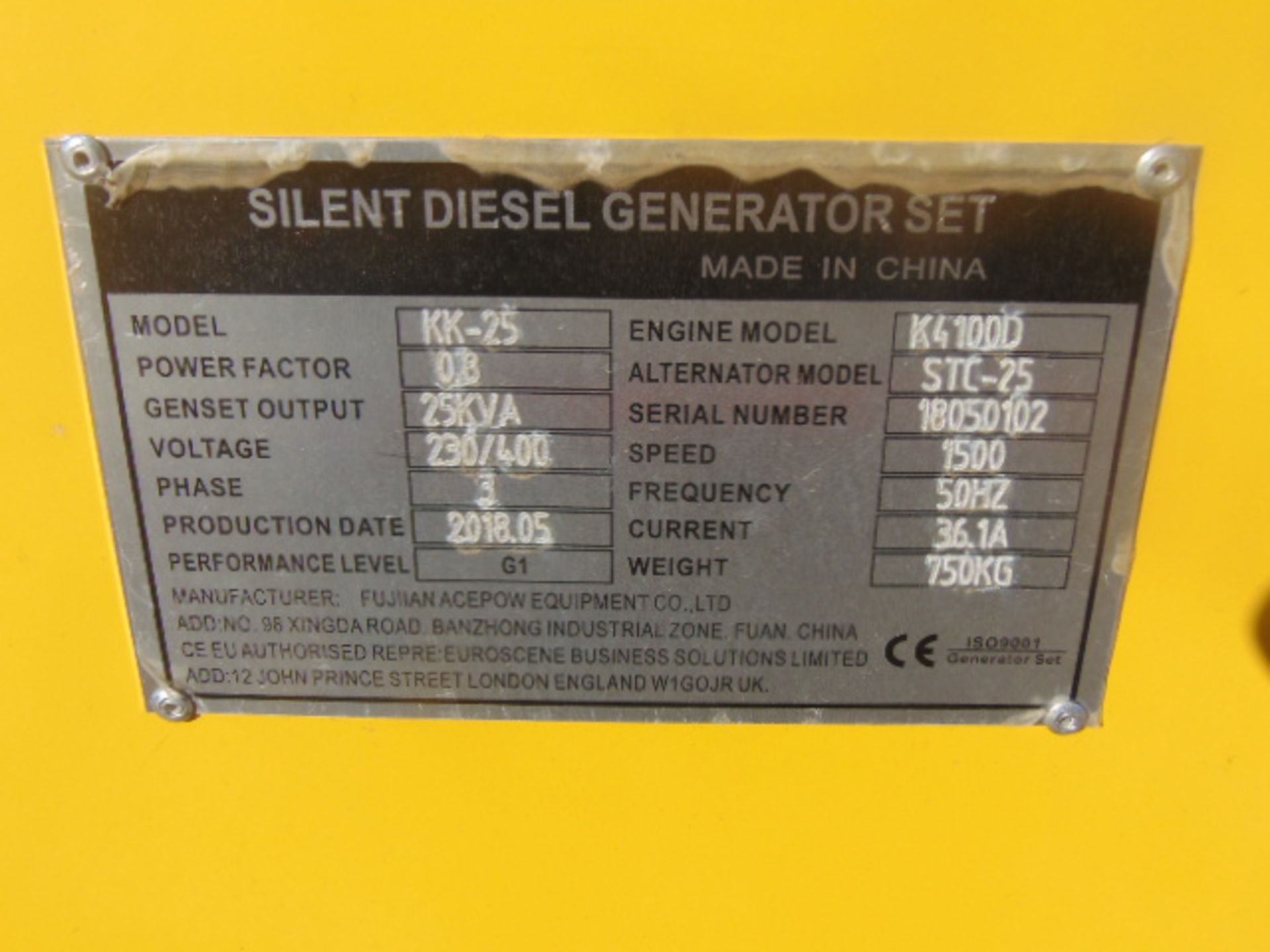 UNISSUED WITH TEST HOURS ONLY 25 KVA 3 Phase Silent Diesel Generator Set - Image 13 of 15