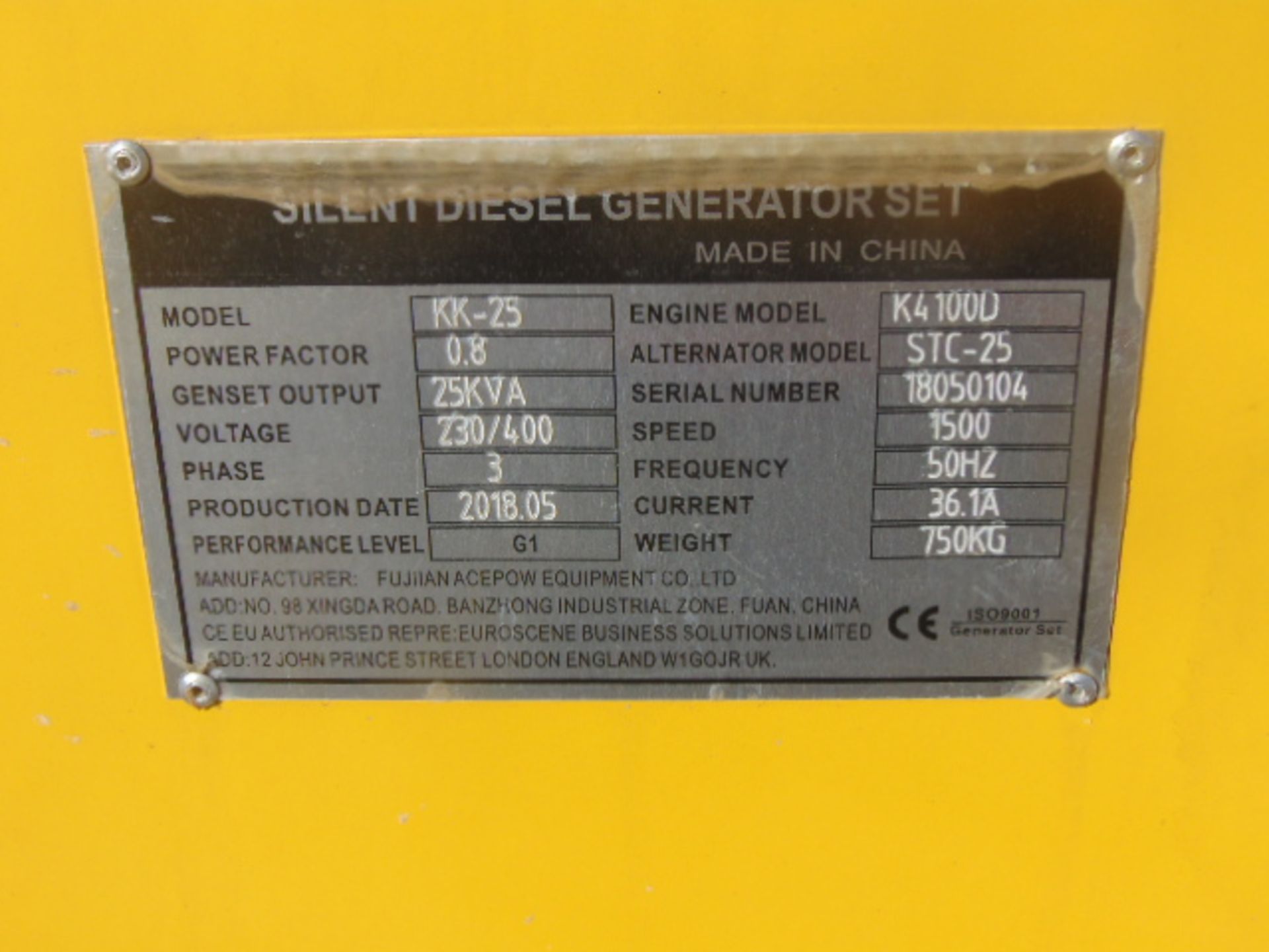 UNISSUED WITH TEST HOURS ONLY 25 KVA 3 Phase Silent Diesel Generator Set - Image 17 of 17