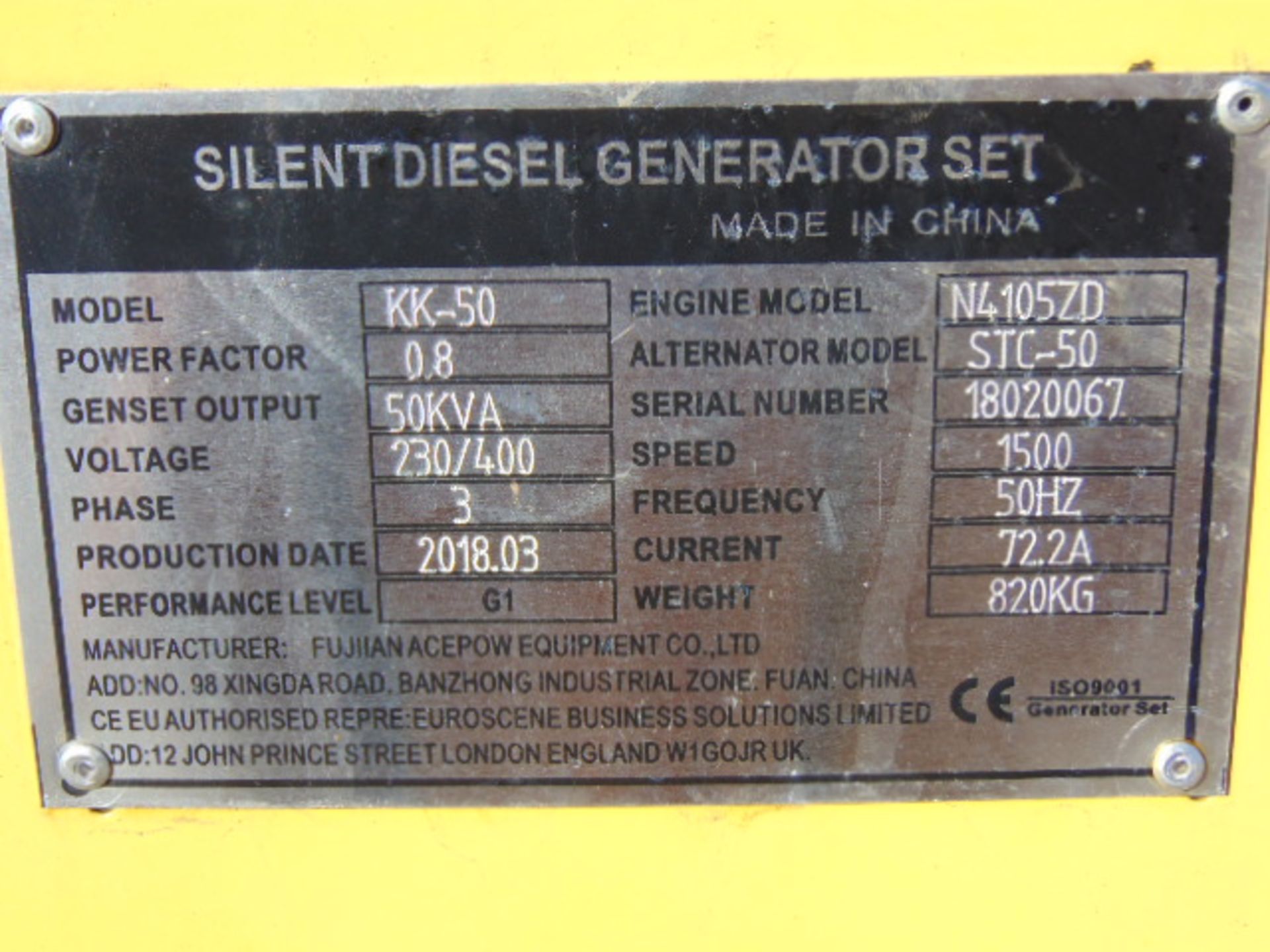 UNISSUED WITH TEST HOURS ONLY 50 KVA 3 Phase Silent Diesel Generator Set - Image 13 of 15