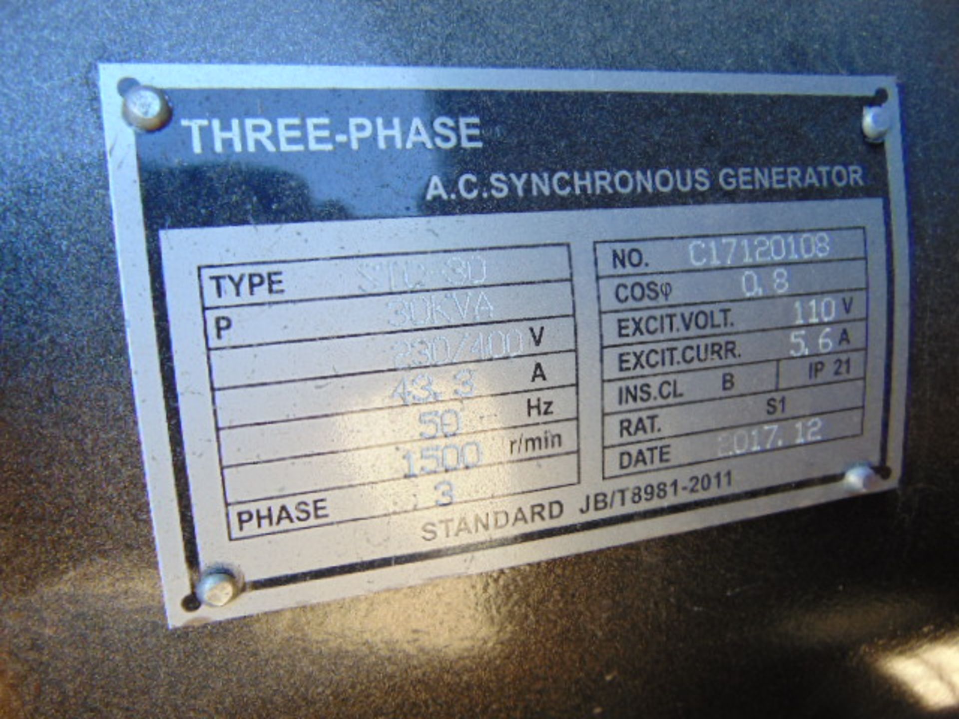 UNISSUED WITH TEST HOURS ONLY 30 KVA 3 Phase Silent Diesel Generator Set - Image 9 of 16