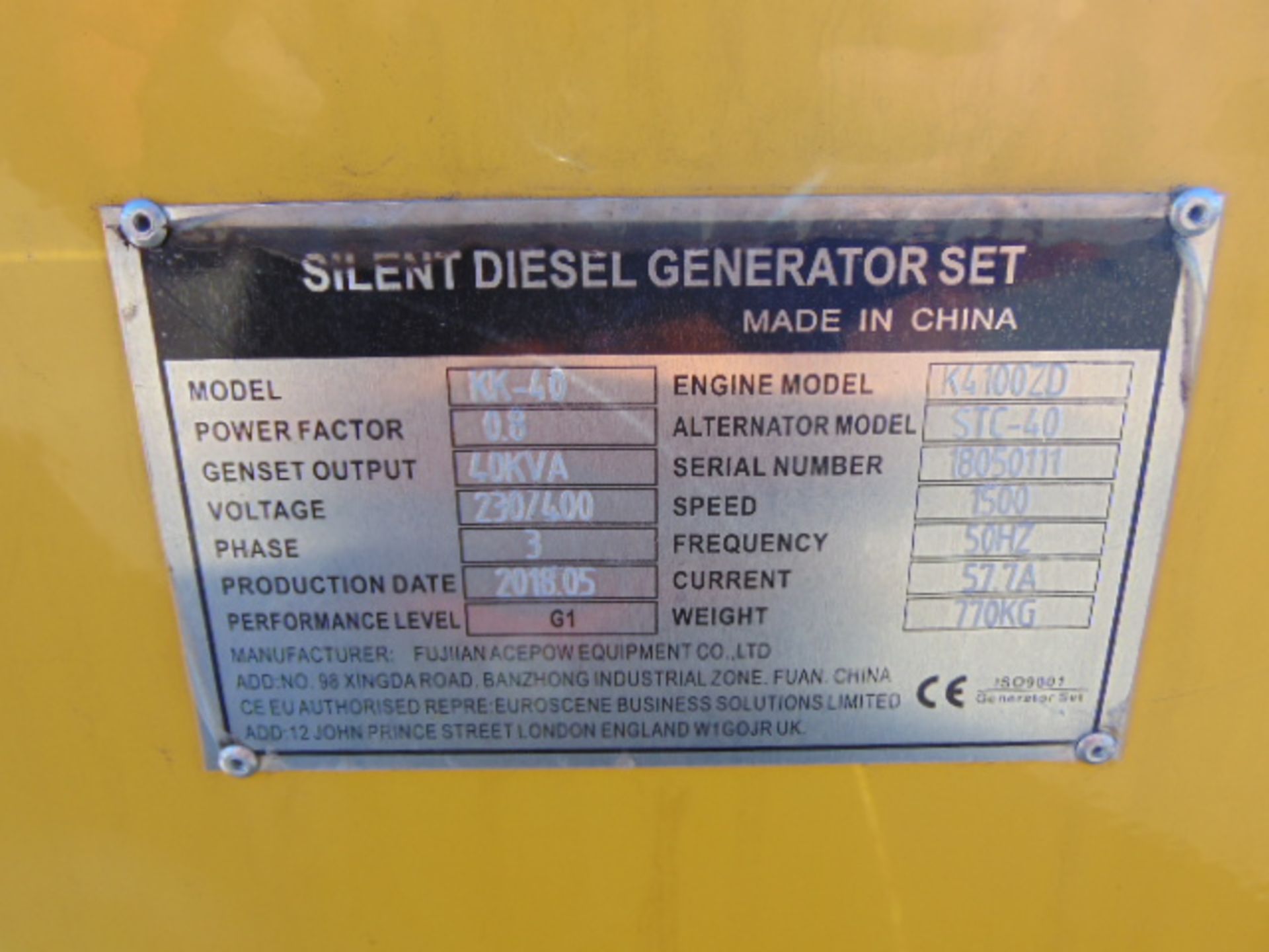 UNISSUED WITH TEST HOURS ONLY 40 KVA 3 Phase Silent Diesel Generator Set - Image 13 of 15