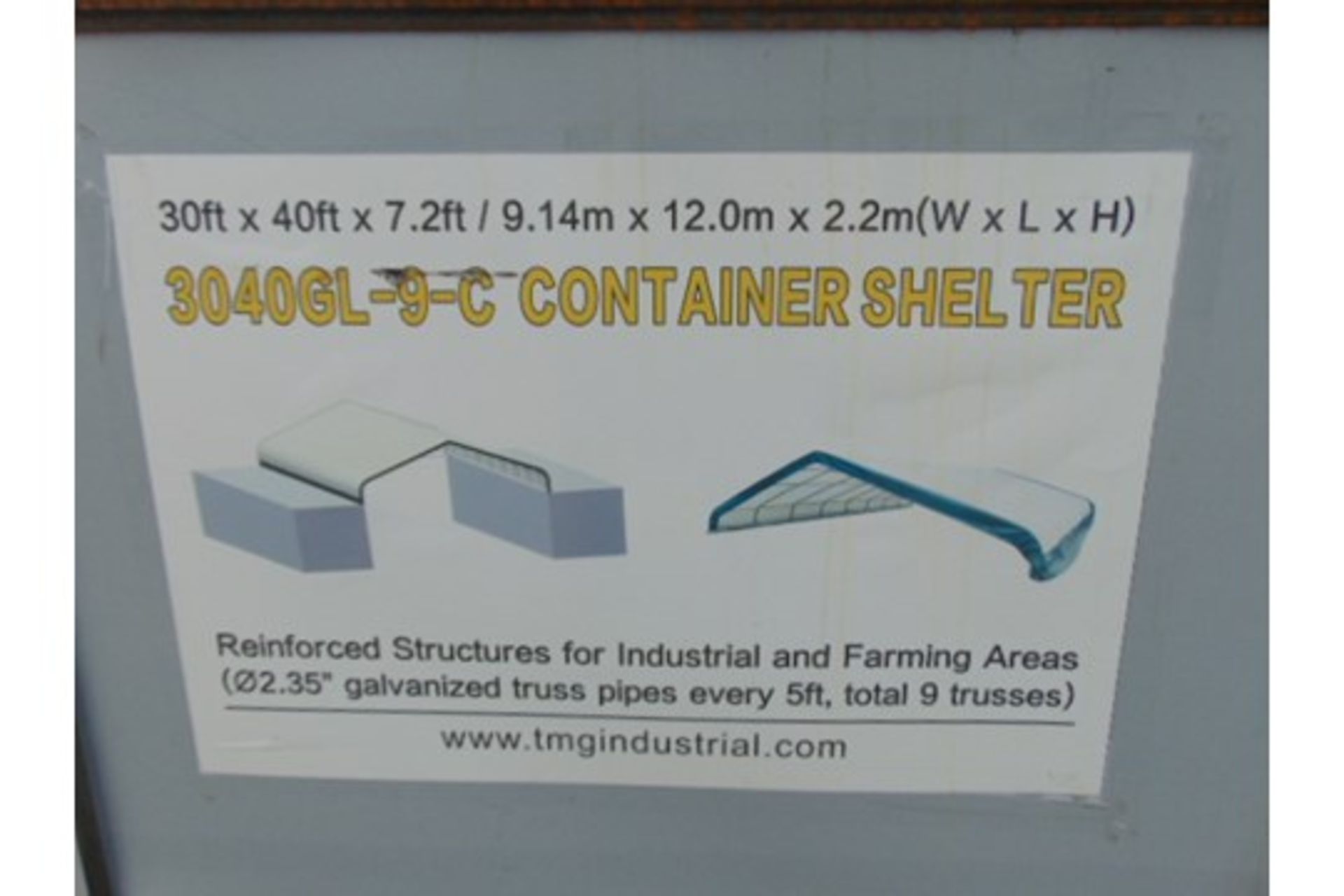 Container Shelter 30'W x 40'L x 7.2' H P/No 3040GL-9-C - Image 3 of 3