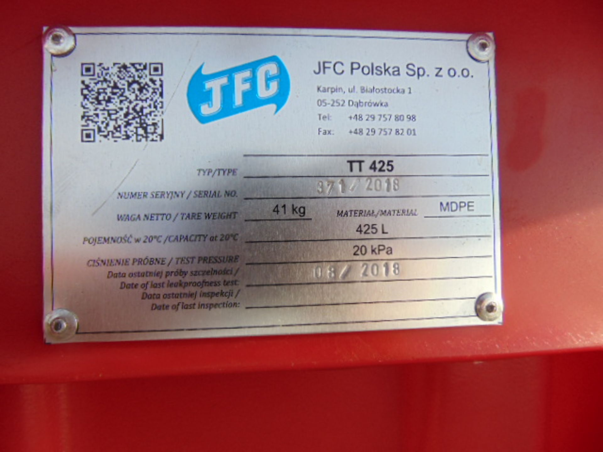 JFC TT-425 425L Mobile Diesel Tank C/W 12v Fuel Pump, Nozzle, 4m Hose etc - Image 10 of 10