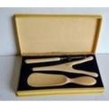 An Edwardian ivory-cased ladies travel set comprising glove stretchers, shoe horn and button hook in