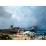 Circle of Williams Collins RA (1788-1847), COASTAL SCENE BY WINDMILL, oil on canvas, relined, 30 x