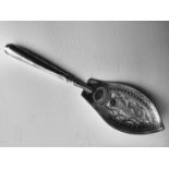 A Georgian silver fish slice with pierced decoration to blade, London, 1784, maker's mark rubbed,