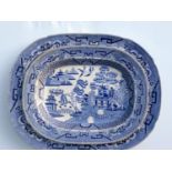 Two Victorian willow pattern oval meat platters, 40cm, 49cm W, without damage or repair