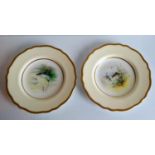 A pair of Wedgwood cabinet plates painted by Arthur Dale Holland with wavy rim gilt decoration,