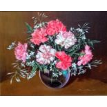 Pamela Davis RMS SWA, CARNATIONS, oil on canvas, framed and mounted, 39 x 59 cm, signed bottom