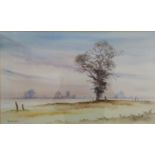 BOB McNicoll, CHURCH AT THE ELMS SUFFOLK, watercolour, 27 x 45 cm, signed, framed and mounted and