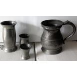 Three 18th century pewter measurers marked Dublin - 5cm to 13cm and an 18th century James Yates pint