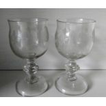 A pair of 19th century etched glass goblets, each 22.5 cm H, both without visible damage or repair