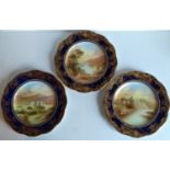 Three Aynsley cabinet plates decorated with images of Holyrood from Cotton Hill, Derwent water and