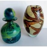 A Mdina 1970's ovoid 'patchwork' vase and baluster-shape scent bottle with stopper, each 16cm H,