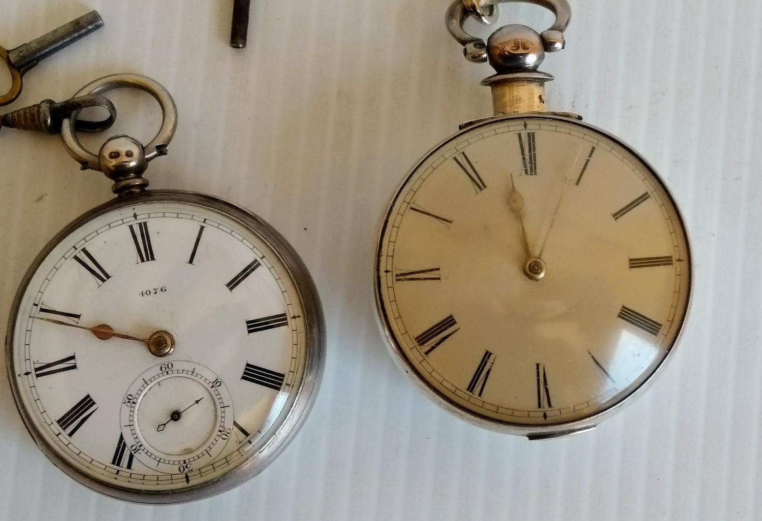 A Victorian silver paired cased lever movement gents key wind open-faced pocket watch, white