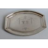 An Art Deco silver sandwich tray decorated with incised festoons, initialled, by Deykin &