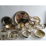 A selection of silver plated trays, dishes, bowls, etc