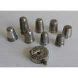 Three Edwardian Charles Horner, Chester silver thimbles and six other silver thimbles, various dates