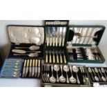 A miscellany of cased silver plated cutlery, boxes in poor condition (6)