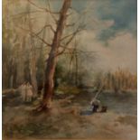 Giuseppe Pogna (Trieste 1845–1907), WOODLAND BY LAKE, watercolour, signed bottom left, framed and