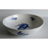 A Royal Copenhagen blue flower dish 10/8064 by Arnold Krog, 6 x 21 cm; white ribbed bowl 4003, 15 cm