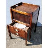 A Georgian mahogany tray-top commode with twin handles, tambour front, original pot in pull out base
