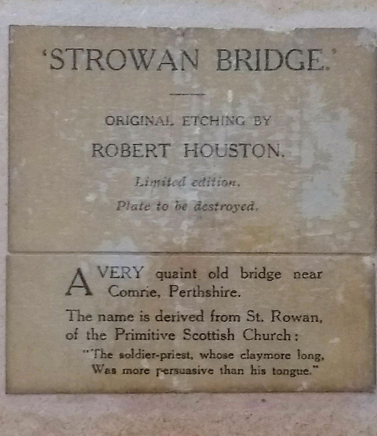 Robert Houston (Scottish 1891-1942), STROWAN BRIDGE, etching, 10 x 13.5 cm, framed and mounted, - Bild 4 aus 4