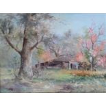 Dorothy McVay, BLOSSOM BY THE BARN, oil on board, framed and mounted, signed bottom left, 45 x 60cm