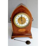 A Hamilton & Inches of Edinburgh Edwardian inlaid mahogany lancet-top mantel clock, French mechanism
