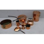 A selection of 19th century and later copper utensils, etc