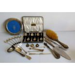 A cased set of six silver coffee spoons by Viners, Sheffield, six silver coffee bean spoons, a